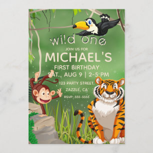 Wild One Birthday Oerwoud Animals Party Kaart
