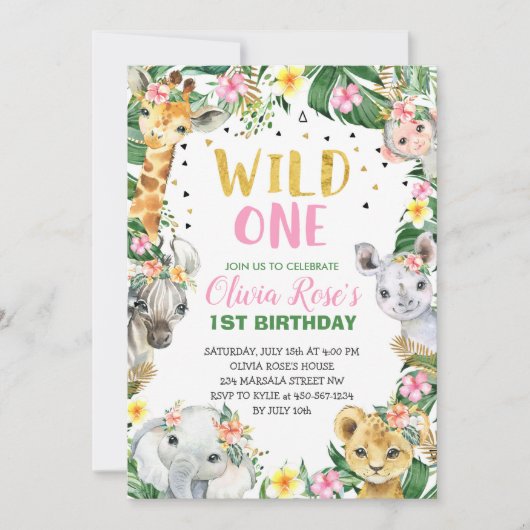 Wild One Birthday Oerwoud Safari Kaart (Voorkant)