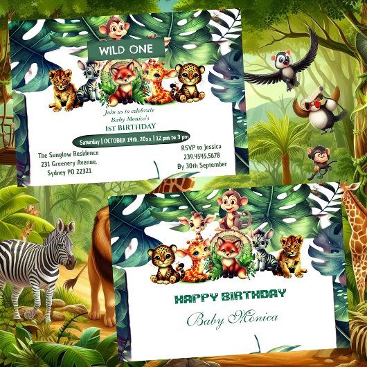 Wild One Birthday Oerwoud Safari Tropical Canopy Kaart