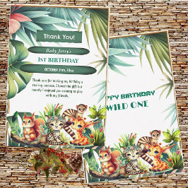 Wild One Birthday Oerwoud Safari Tropisch groen Bedankkaart