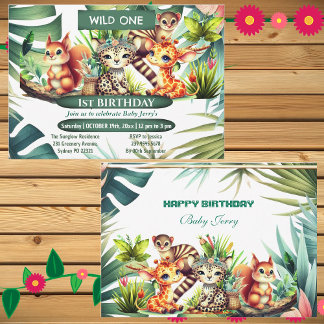 Wild One Birthday Oerwoud Safari Tropisch groen Kaart