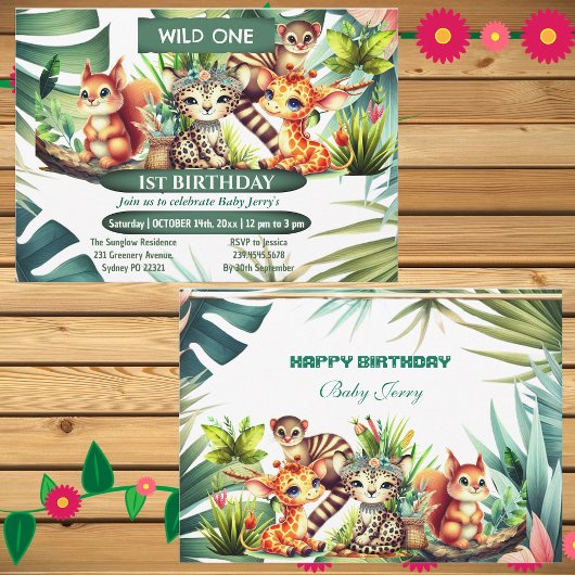 Wild One Birthday Oerwoud Safari Tropisch groen Kaart