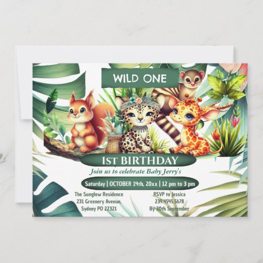 Wild One Birthday Oerwoud Safari Tropisch groen Kaart (Voorkant)