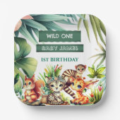 Wild One Birthday Oerwoud Safari Tropisch groen Papieren Bordje (Voorkant)