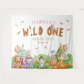 Wild One Birthday Party Achtergrond met dieren Wandkleed (Voorkant (horizontaal))