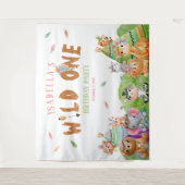 Wild One Birthday Party Achtergrond met dieren Wandkleed (Voorkant)