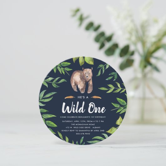 Wild One Birthday Party Invitation | Cirkel Kaart (Staand voorkant)