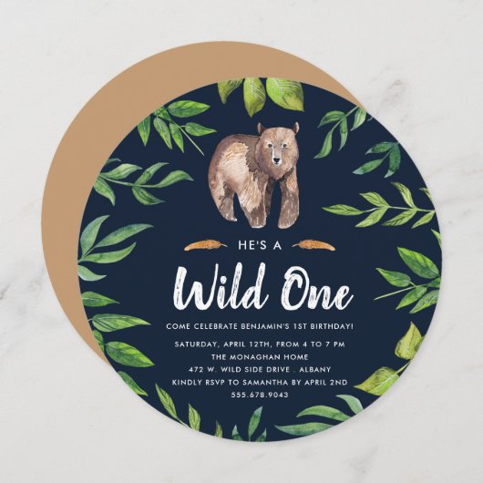Wild One Birthday Party Invitation | Cirkel Kaart (Voorkant / Achterkant)