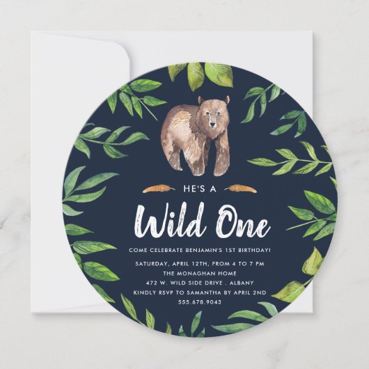 Wild One Birthday Party Invitation | Cirkel Kaart (Voorkant)