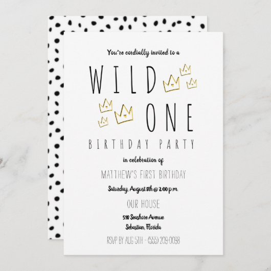 Wild One Birthday Party Invitation Kaart (Voorkant / Achterkant)