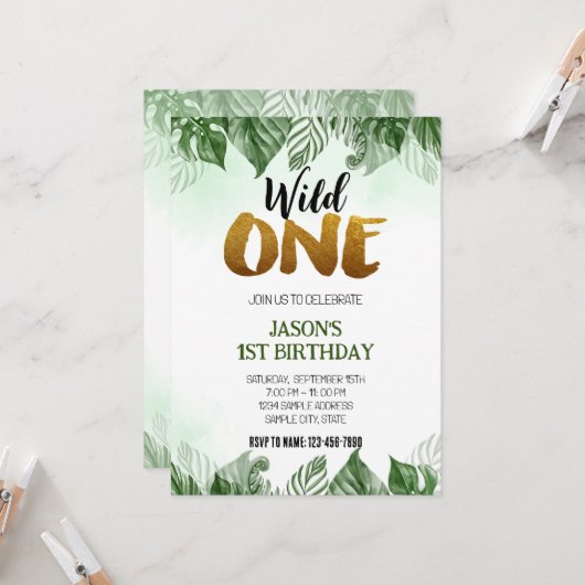 Wild One Birthday Party Invitation Kaart (Voorkant / Achterkant in situ)