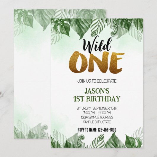 Wild One Birthday Party Invitation Kaart (Voorkant / Achterkant)