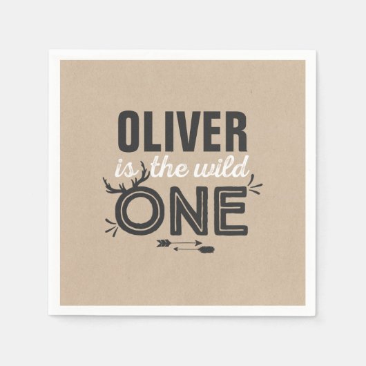 Wild One Birthday Party Napkin Rustic kraft party Servetten (Voorkant)
