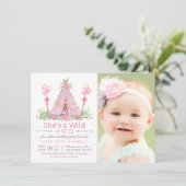 Wild One Birthday Party Roze Tipi 1e Verjaardag Kaart (Staand voorkant)