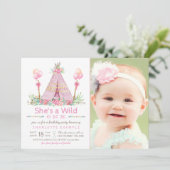 Wild One Birthday Party Roze Tipi 1e Verjaardag Kaart (Staand voorkant)