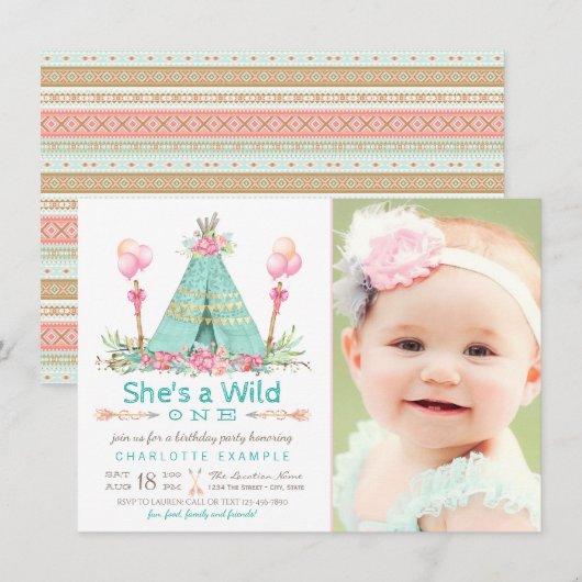 Wild One Birthday Party Tipi Eerste Verjaardag Kaart (Voorkant / Achterkant)