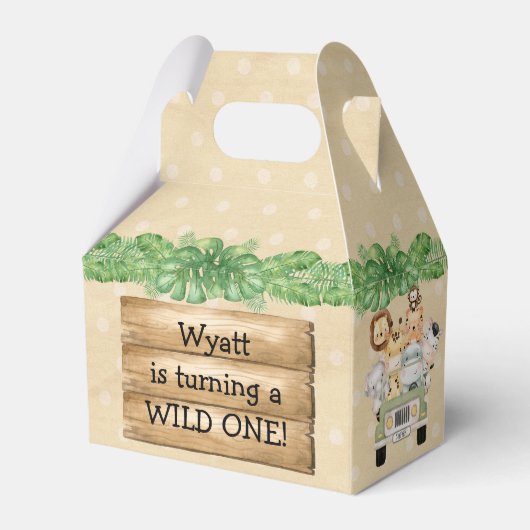 Wild One Birthday Safari Animal Favor Box Bedankdoosjes (Voorkant Zijde)