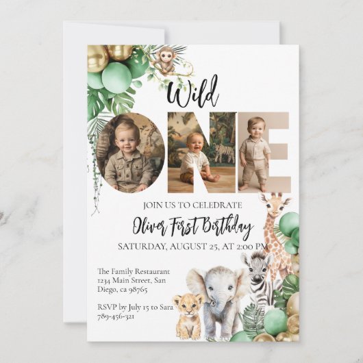 Wild One Birthday Safari Dierenfoto Kaart (Voorkant)