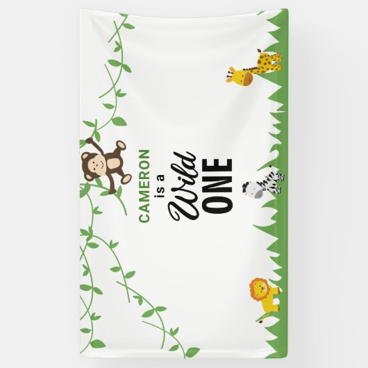 Wild One Birthday Safari Oerwoud Dieren Spandoek (Verticaal)