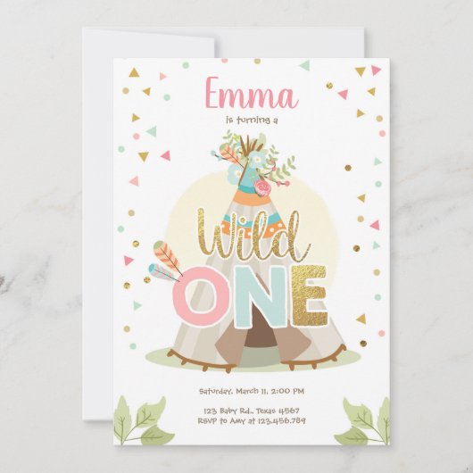 Wild One Birthday Teepee Boho Tribal Pink Girl Kaart (Voorkant)