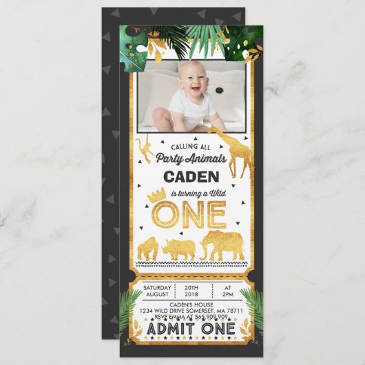 Wild One Birthday Ticket Invitation Oerwoud Animal Kaart (Voorkant / Achterkant)