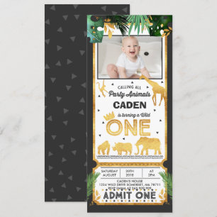 Wild One Birthday Ticket Invitation Oerwoud Animal Kaart
