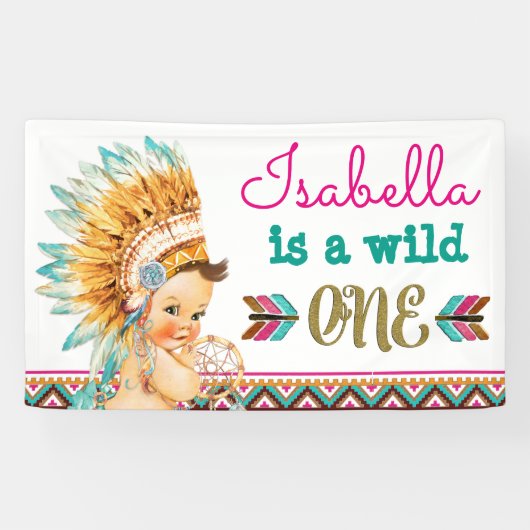 Wild One Birthday Tribal Banner 1e verjaardag (Horizontaal)