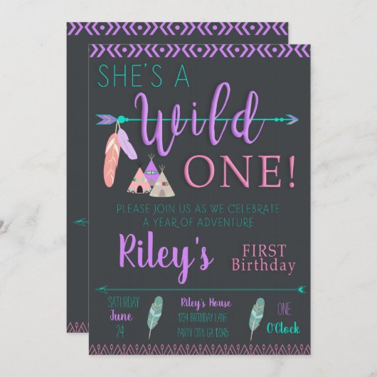 Wild One Birthday Uitnodiging (Voorkant / Achterkant)