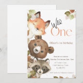 Wild One Birthday-uitnodiging - Woodland Animals Kaart (Voorkant / Achterkant)