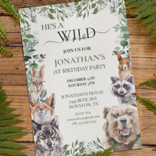 Wild One Birthday Woodland Animal Party Kaart