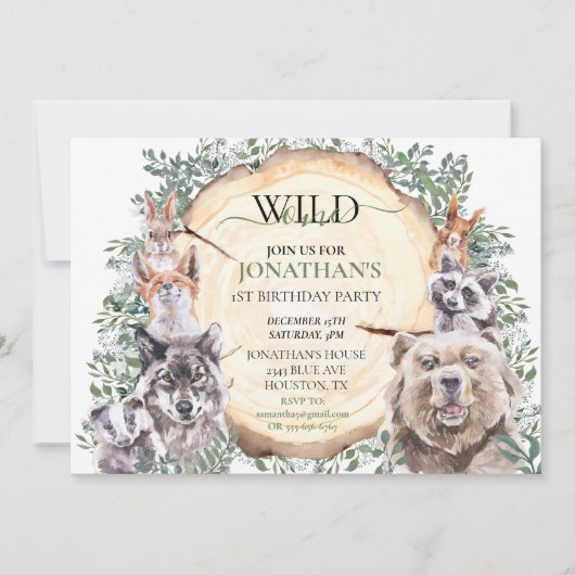 Wild One Birthday Woodland Tree Animal Party Kaart (Voorkant)