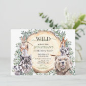 Wild One Birthday Woodland Tree Animal Party Kaart (Staand voorkant)