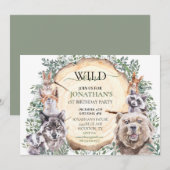 Wild One Birthday Woodland Tree Animal Party Kaart (Voorkant / Achterkant)