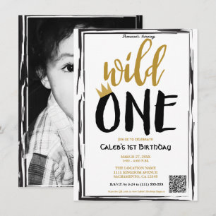 Wild One Black + Gold Foto 1 1e verjaardag QR-code Kaart