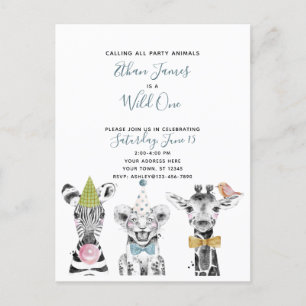 Wild One Black White Blue Child's Birthday Party Uitnodiging Briefkaart