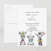 Wild One Black White Blue Child's Birthday Party Uitnodiging Briefkaart (Voorkant / Achterkant)
