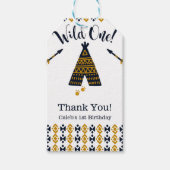 Wild One Blauw Goud Tepee 1e Verjaardagsfeest Cadeaulabel (Voorkant)