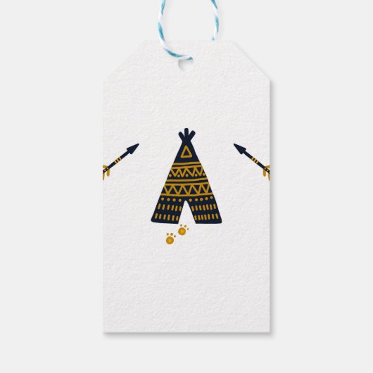 Wild One Blauw Goud Tepee 1e Verjaardagsfeest Cadeaulabel (Achterkant)