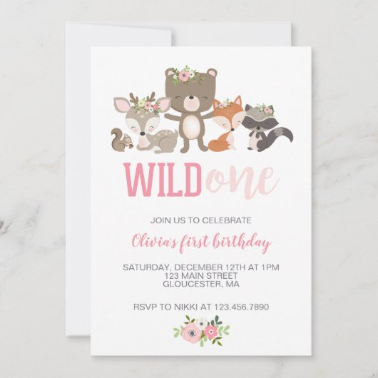 Wild One Bloemrijke Bosdier Eerste Verjaardagsuitn Kaart (Voorkant)