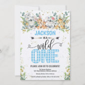 Wild One Blue Gingham Safari 1ste verjaardag Kaart (Voorkant)