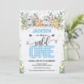 Wild One Blue Gingham Safari 1ste verjaardag Kaart (Staand voorkant)