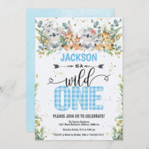 Wild One Blue Gingham Safari 1ste verjaardag