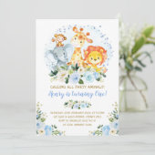 Wild One Blue Oerwoud Safari Animals 1ste verjaard Kaart (Staand voorkant)