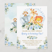 Wild One Blue Oerwoud Safari Animals 1ste verjaard Kaart (Voorkant / Achterkant)