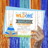 Wild One Blue Teepee Woodland Verjaardagsuitnodigi Kaart