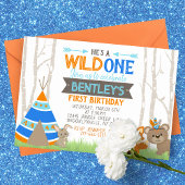 Wild One Blue Teepee Woodland Verjaardagsuitnodigi Kaart