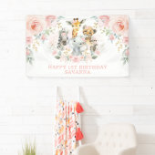 Wild One Blush Floral Oerwoud Birthday Girl Party Spandoek (Insitu)