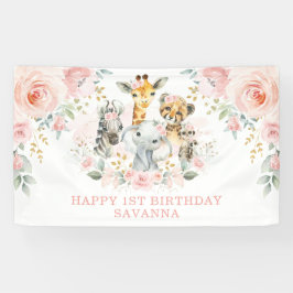 Wild One Blush Floral Oerwoud Birthday Girl Party Spandoek