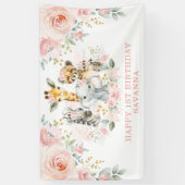 Wild One Blush Floral Oerwoud Birthday Girl Party Spandoek (Verticaal)