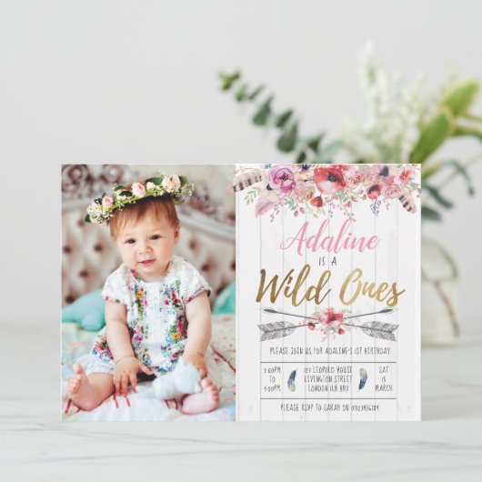 Wild One Boho Birthday Girls Uitnodiging op eerste (Staand voorkant)